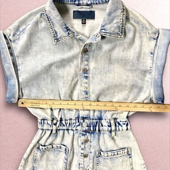 BlankNyc Rompers Womens Sz XS Acid Wash Blue Denim Short Sleeve Pockets Jumpsuit - Picture 7 of 12